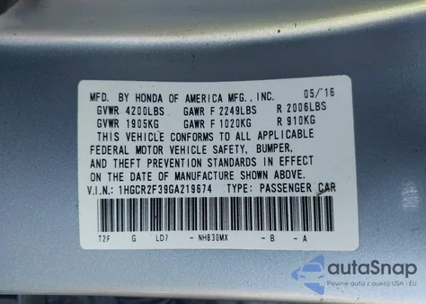 2016 Honda Accord Lx from USA, damaged, VIN 1HGCR2F39GA219674